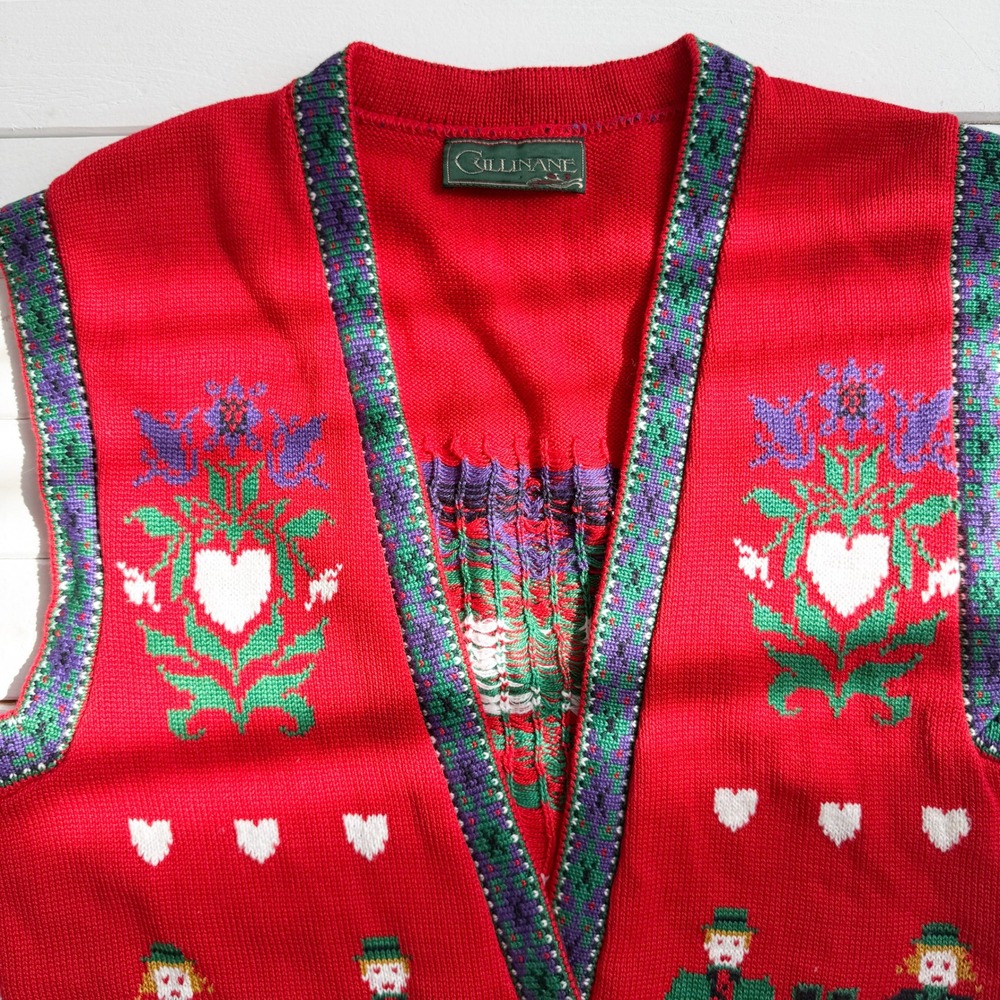 Cullinane vtg Bavarian floral red hand knit sweater vest - Picture 4 of 5